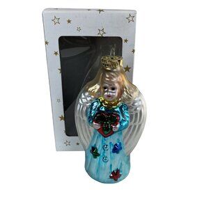 Vintage Hand-Painted Glass Angel Ornament with Box Retro Christmas